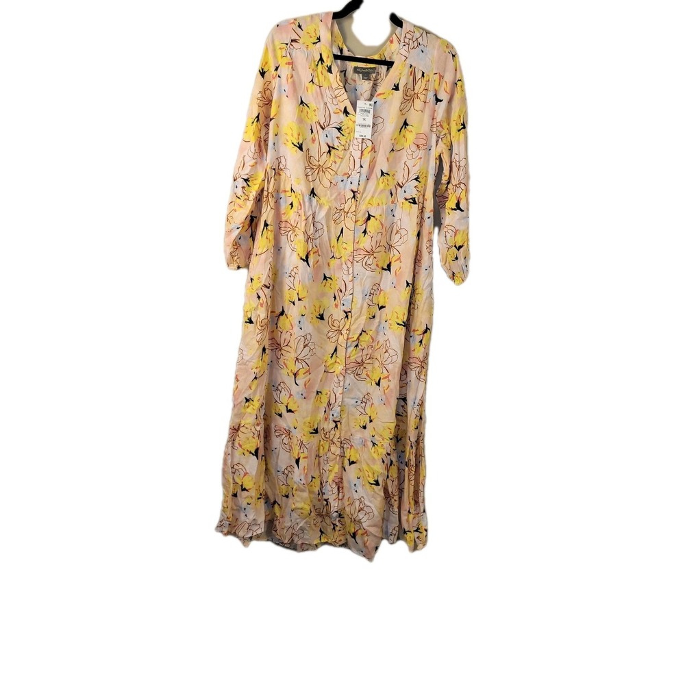 Style & Co Floral Midi Dress 1X Pink Yellow Button Front Long Sleeve Boho... - Picture 1 of 11